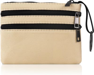 Dames Mini Faux Leather Portemonnee met Sleutelhanger en 2-Lagen Ritscompartiment, Ideaal voor Sleutels en Lippenstift, Beige
