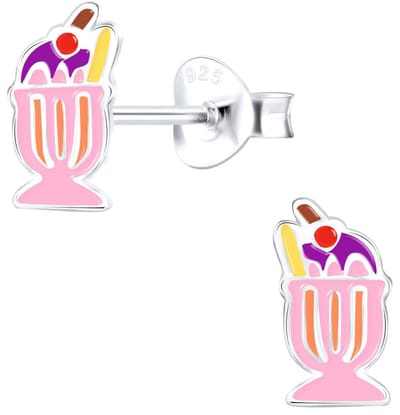 Joy|S - Zilveren ijsje oorbellen - ijs coupe - 5 x 9 mm - roze