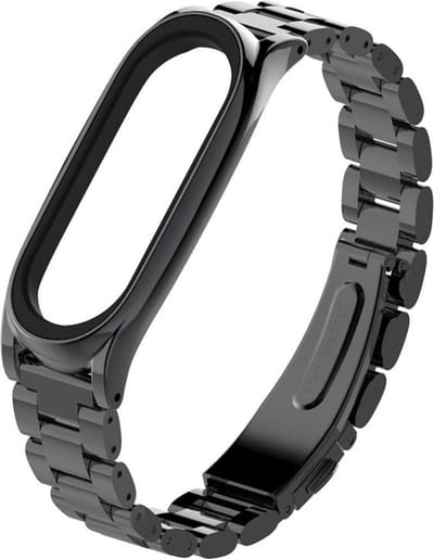 By Qubix - Metalen schakelarmband voor Geschikt voor Xiaomi Mi Band 3/4/5/6 / 7 - Zwart