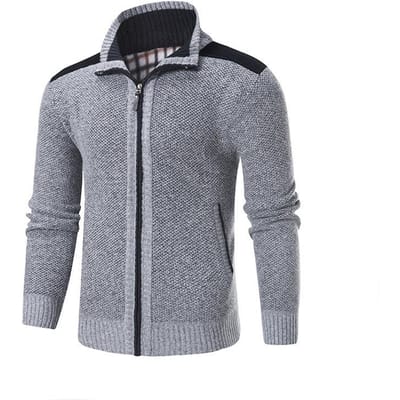Nieuw Heren Fleece Verdikt Gebreid Jasje Opstaande Kraag Splicing Gebreide Trui Vest Heren 3XL