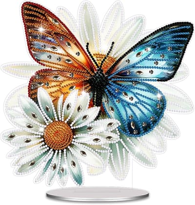 Allecta - Diamond Painting set - Vlinder Madeliefje Decoratie - Volwassenen - Diamantschilderij - Tafel Ornamenten - Thuis Kantoor Cadeau.