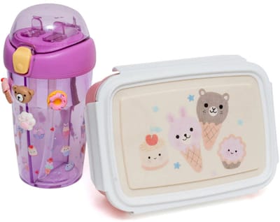 Bundel Petit Monkey Back to School set Sparkling Sweets - Bentobox + Drinkfles - Lila
