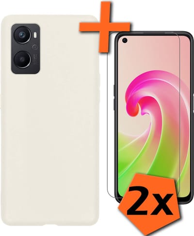Hoes - Met 2x Screenprotector - Geschikt voor OPPO A76 - Sterk & Shockproof - Back Cover - Siliconen Case - Telefoon Hoes - Wit