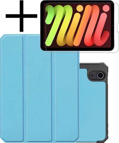 Hoes - Geschikt voor Apple iPad Mini 6 (2021) - 8.3 inch - 6e Generatie - Met Screenprotector - Trifold Bookcase - Hard Cover Case - Met Uitsparing Geschikt voor Apple Pencil - Hardcover Book - Tablet Hoesje - Lichtblauw