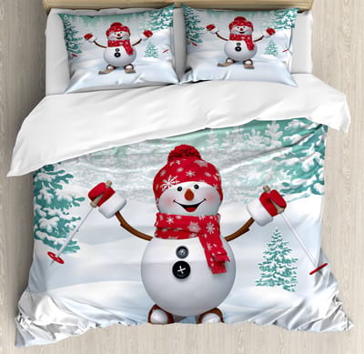 ABAKUHAUS Kerstdekbedovertrekset, topkwaliteit zacht en warm driedelig dekbedovertrek met 2 kussenslopen, king size, teal rood wit