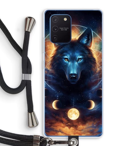 Case Company® - Hoesje met koord geschikt voor Samsung Galaxy Note 10 Lite hoesje met Koord - Wolf Dreamcatcher - Telefoonhoesje met Zwart Koord - Bescherming aan alle Kanten en Over de Schermrand