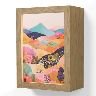 Wandlamp 15x20 cm - Oplaadbaar - Golvende heuvels - Abstracte planten - Dromerig - Wandlampen binnen woonkamer - Slaapkamer lamp met kabel - Decoratieve nachtlamp - Vloerlamp snoer