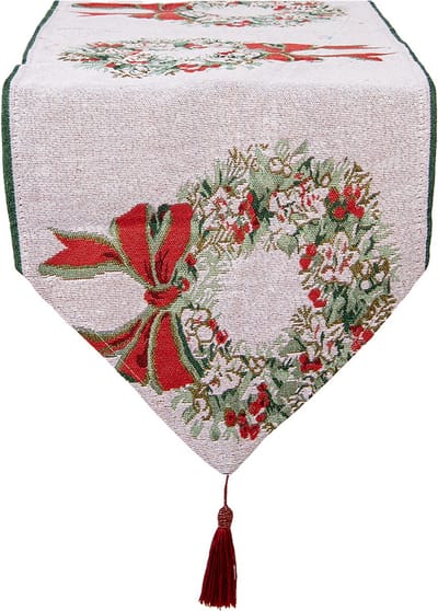 Clayre & Eef Tafelloper Kerst 33x180 cm Beige Polyester