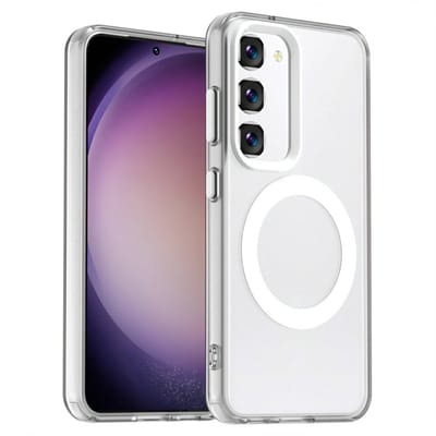 MagSafe Compatibel Backcover Hoesje Geschikt voor Samsung Galaxy S23 Plus - Wit & Semi-Transparant Design - Stijlvol & Goede Bescherming