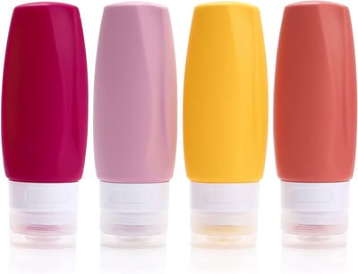 Reisflessen 90ml BPA-vrij, TSA-goedgekeurde silicone flessen, lekvrije en navulbare toilettas voor lotion en verzorgingsproducten