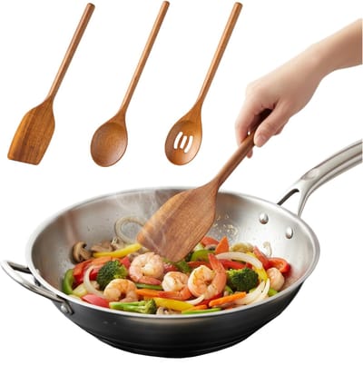 3-delige set houten lepels om te koken, bestaande uit drainagepollepel, spatel en lepel, houten lepel voor pannen en kookgerei met antiaanbaklaag, krasbestendig, hittebestendig, comfortabele