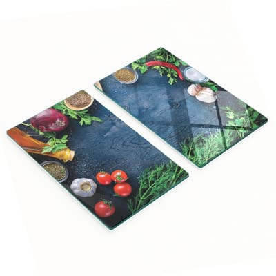 Glazen serveerplanken met groenteafbeeldingen, hout, 2x30x52 cm