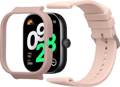 kwmobile smartwatch bandje geschikt voor Xiaomi Redmi Watch 4 band - Met schermrand sporthorloge bescherming - Silicone en kunststof in oudroze