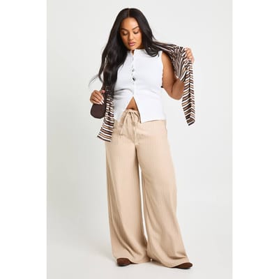 boohoo Dames Plus geweven geplooide broek met wijde pijpen | Steen | Maat: 44