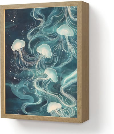 Wandlamp 30x40 cm - Oplaadbaar - Kwallen - Zee - Wit - Golven - Wandlampen binnen woonkamer - Slaapkamer lamp - Decoratieve nachtlamp - Vloerlamp draadloos