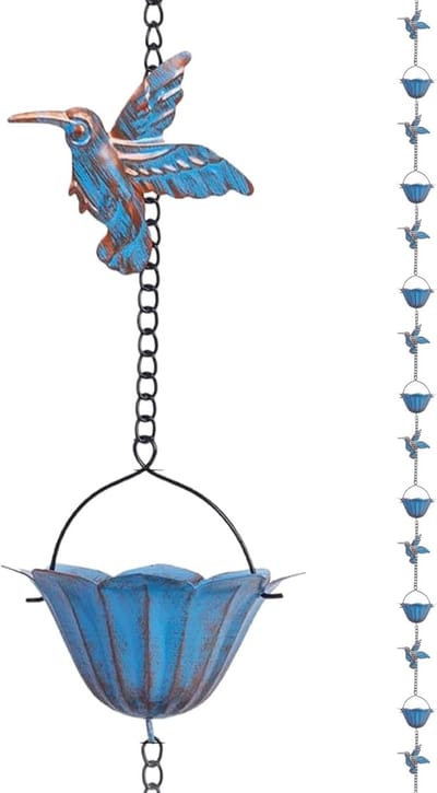 Regenketting Tuin - Waterafvoer Ketting - Decoratieve Watergeleiding - Met Kolibrie Ontwerp - 240 cm Lengte - Blauw