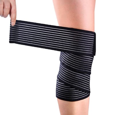Zwarte hoge elasticiteit kuit dij ondersteuning kniebrace compressie wrap ondersteuning bandage brace beige