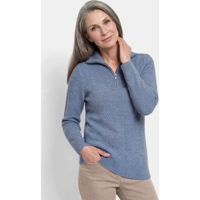 Tricot pullover met troyerkraag - rookblauw / gemêleerd - Gr. 19 van Goldner Fashion