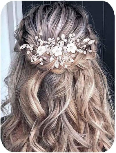 Bloem Bruiloft Haar Wijnstok Kristal Bruid Haarstuk Zilver Bruids Haaraccessoires voor Vrouwen (Goud)