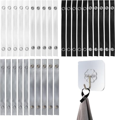 SnelShoppen - Pack van 30 Handdoek Hangers, 150 x 12 mm, Naaivrije Textiele Hangers, Polyester Towel Hangers, Zwart, Wit, Grijs, Voor Handdoeken, Thee
