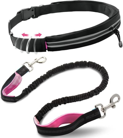Handsfree hondenriem met ritsvak voor grote en middelgrote honden - elastische loopgordel voor wandelen en joggen