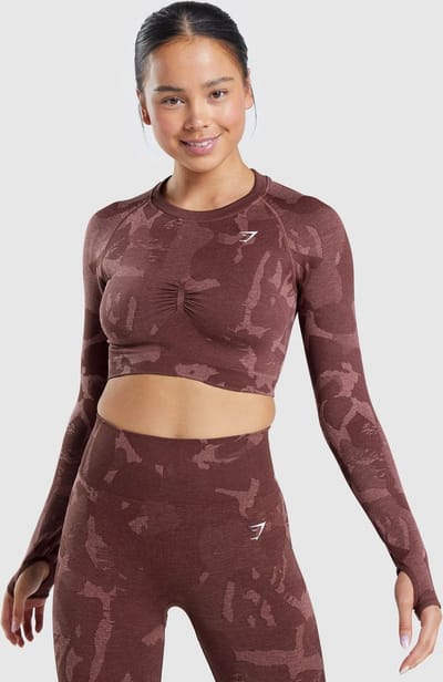 Gymshark crop top Seamless Long Sleeve Crop Top - Cherry Brown