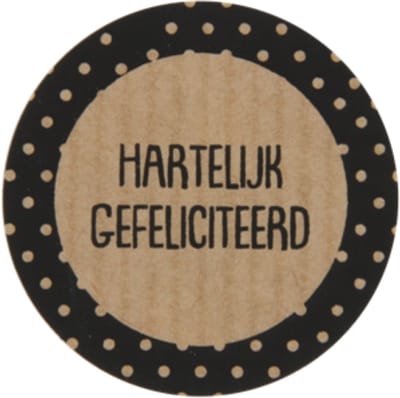 Sluitsticker Sticker – Hartelijk Gefeliciteerd – Kraft naturel / Zwart | Envelop - Traktatiezakje | Envelop sticker | Cadeau – Gift – Cadeauzakje – Traktatie – Kadozakje | Chique inpakken | Verjaardag – Feest – Birthday | Alle leeftijden | DH Collect