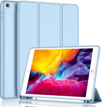 iPad Air 2 hoes met pencil houder smart bookcase Licht Blauw - iPad Air 2 Cover - Air hoes met pencil smart cover - ipad Air 2 case - iPad air cover met apple Pencil Vakje
