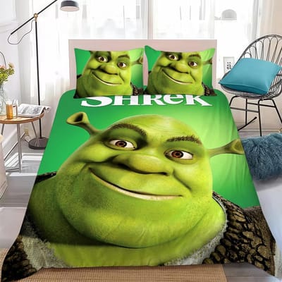 S-Shrek Cartoon Grappige Dekbedovertrek Set Huisstijl Beddengoed Zacht Wasgoed Katoen Bed 3 Delige Set Studentenkamer Cadeau AU Single(140x210cm)