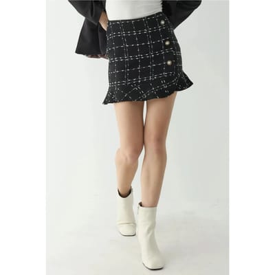 Geverfde Minirok van Tweed met Knopdetails