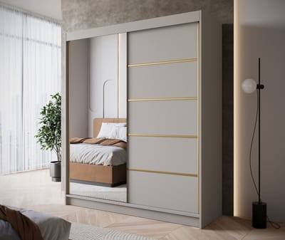 Meubella - Kledingkast Eagle - Beige - 180 cm - Met spiegel