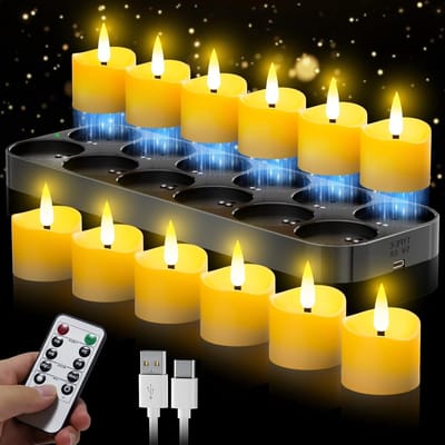 Oplaadbare LED Theelichtjes met Oplaadstation, Timer en Afstandsbediening - 12 Stuks Vlamloze Kaarsen voor Feestdagen, Decoratie en Meditatie