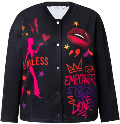 Angel of Style - Dames - Collegejasje iets oversized prints - Zwart - Maat 44