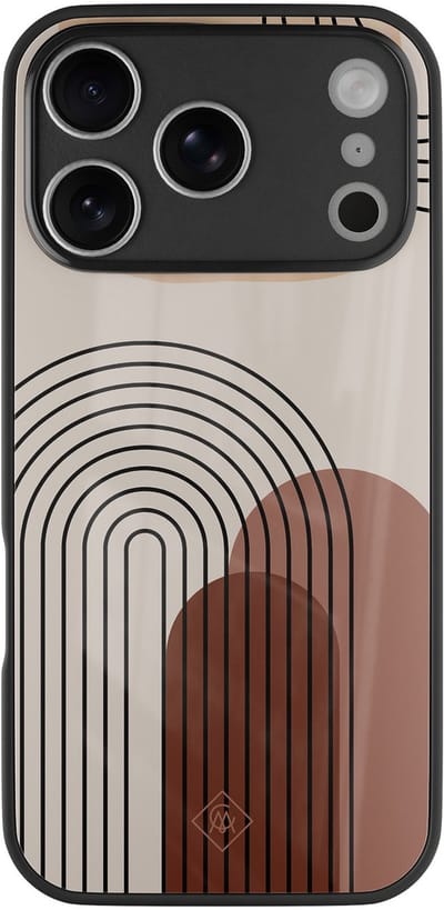 Casimoda® hoesje - Geschikt voor iPhone 17 Pro - Warm Curves - Luxe Hard Case Zwart - Backcover telefoonhoesje - Bruin/beige