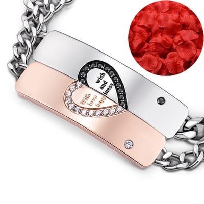 Love & Happiness Armband Set + Rozenblaadjes = Valentijn Cadeautje voor Hem en Haar - Valentijnsdag - Valentijn Cadeautje voor Mannen