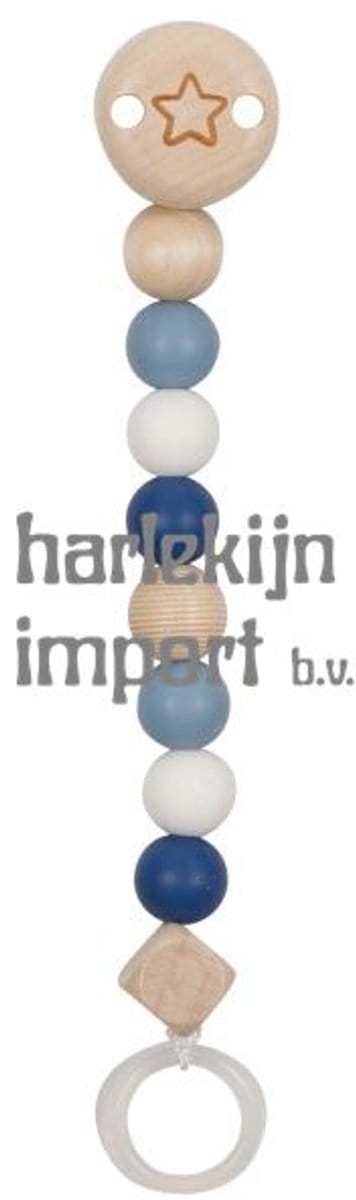 GOKI Fopspeenketting - Hart Blauw - L21cm - Hout
