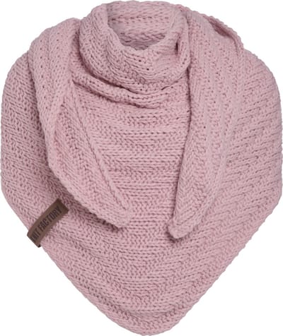 Knit Factory Sally Gebreide Omslagdoek - Driehoek Sjaal Dames - Dames sjaal - Wintersjaal - Stola - Wollen sjaal - Roze - 220x85 cm - Grof gebreid
