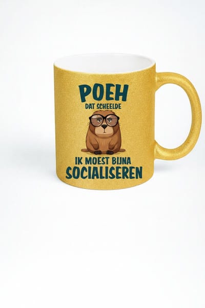 Poeh Dat Scheelde Grappige Katten Mok 330ml – Gouden Keramische Koffiemok met Nederlandse Humor Quote – Leuk Socialiseren Cadeau voor Kattenliefhebbers