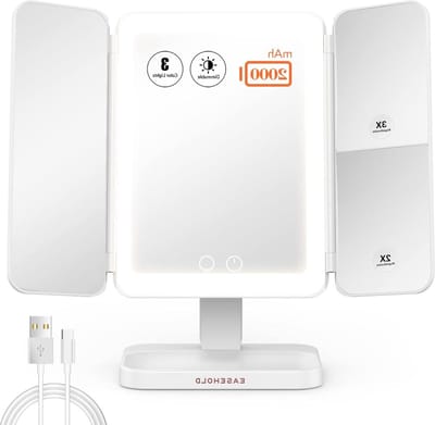 Make-up Vanity Spiegel met Heldere LED's - 1000LUX - Zachte Natuurlijke Verlichting - 1X/2X/5X/10X Vergroting - Ultra-Thin Design - Draagbaar - 180 en 90 Graden Rotatie - Touch Control