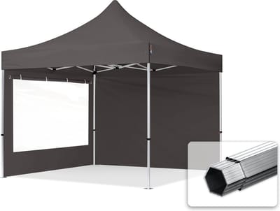 3x3 m Easy Up partytent Vouwpaviljoen PROFESSIONAL alu 40mm met zijwanden (panorama), donkergrijs