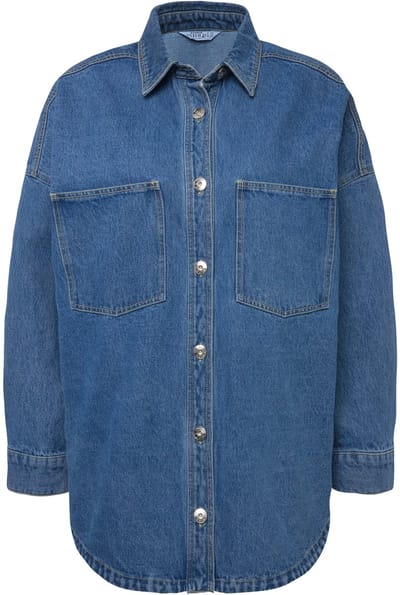 Studio Untold - Dames - Oversized denim overhemd overhemdkraag lange mouwen - Blauw denim - Maat L