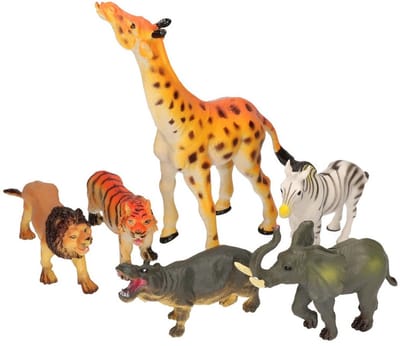 JohnToy Safari speelfiguren - 6x stuks - wilde dieren - ca. 10 cm - speelgoed dieren