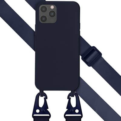 Selencia Hoesje - Geschikt voor Apple iPhone 12 Pro / 12 - Siliconen hoesje met afneembaar koord - Donkerblauw