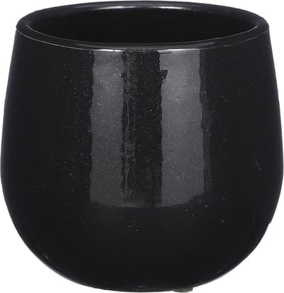 Mica Decorations Plantenpot/bloempot - keramiek - zwart - licht gevlekt - D14 x H12 cm