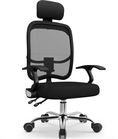 Fukstern Ergonomische Bureaustoel – Bureaustoelen voor Volwassenen – Verstelbare Armleuningen & Hoofdsteun – Zachte Lendensteun – 135° Kantelfunctie – Belastbaar tot 155 kg – Zwart