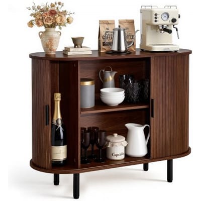 VEVOR Dressoir Keukenkast met 2 Schuifdeuren, Buffetkast In Middeleeuwse Stijl voor Woonkamer/hal, Opbergkast 100x40x75cm, Walnoot Keukenbuffet