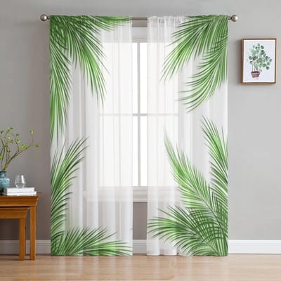 Palmbladeren Tule Transparante Gordijnen Voor Woonkamer De Slaapkamer Moderne Chiffon Voile Organza Gordijnen Decoratieve Gordijnen 135W x 114H(cm) white