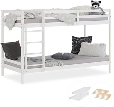 Homestyle4u kinderbed - 90x200 cm - Wit - kinderhoogslaper - met lattenbodem en matras