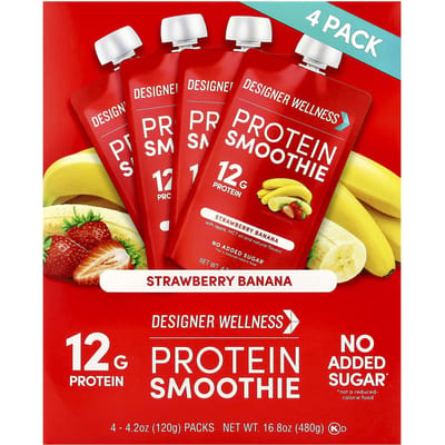 Smoothie Protéiné Designer Wellness, Fraise Banane, Pack de 4, 120g (4,2 oz) Chaque