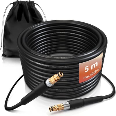 5 m Pijpreinigingsslangset 400 bar 60°C – Compatibel met K2-K7 Hogedrukreinigers – Buisreinigingsset met Hogedrukslang en Tas – Reiniging voor Buizen en Afvoeren